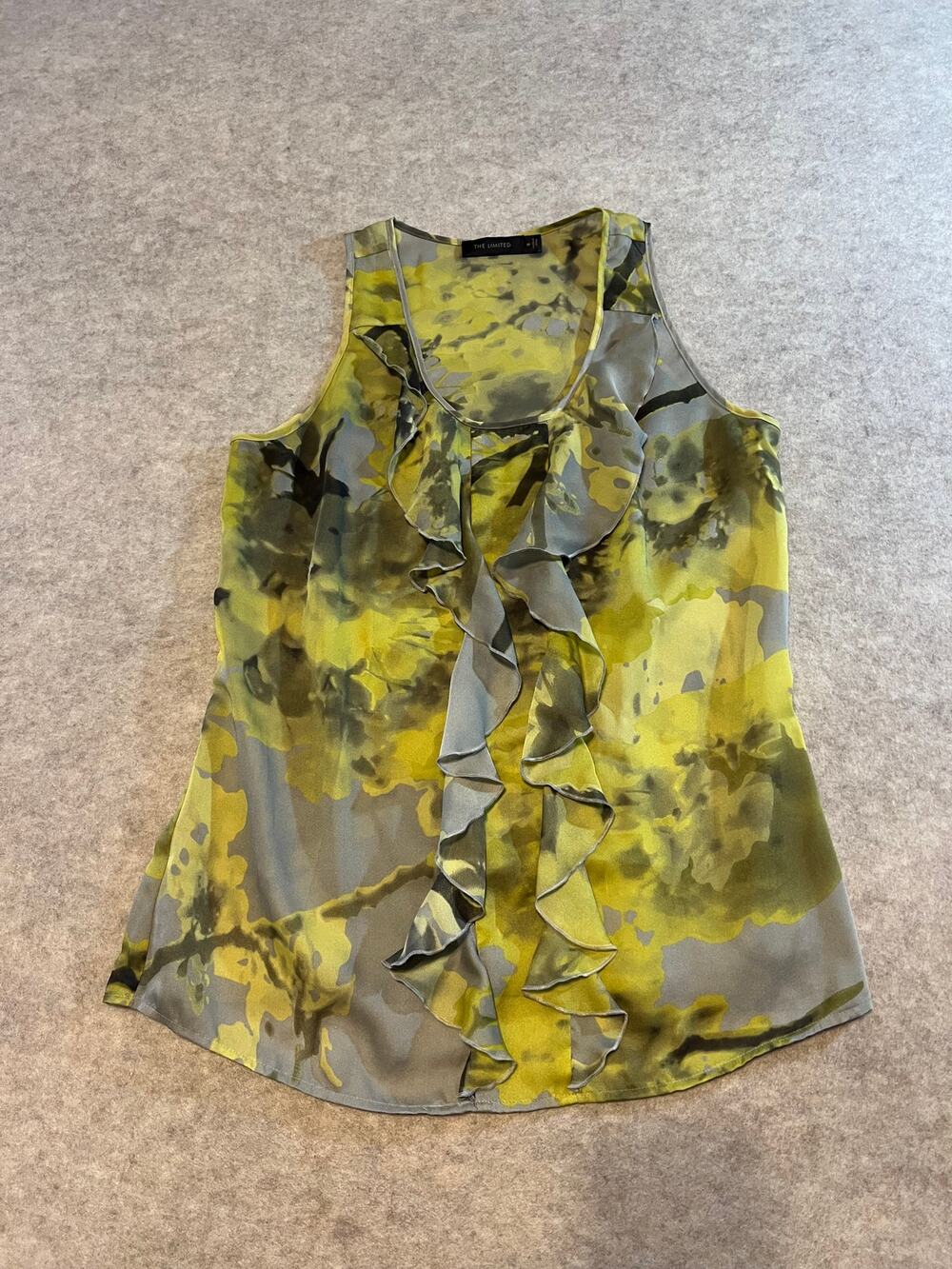 The Limited Yellow Gray Ruffled Blouse Tank Top Size Medium